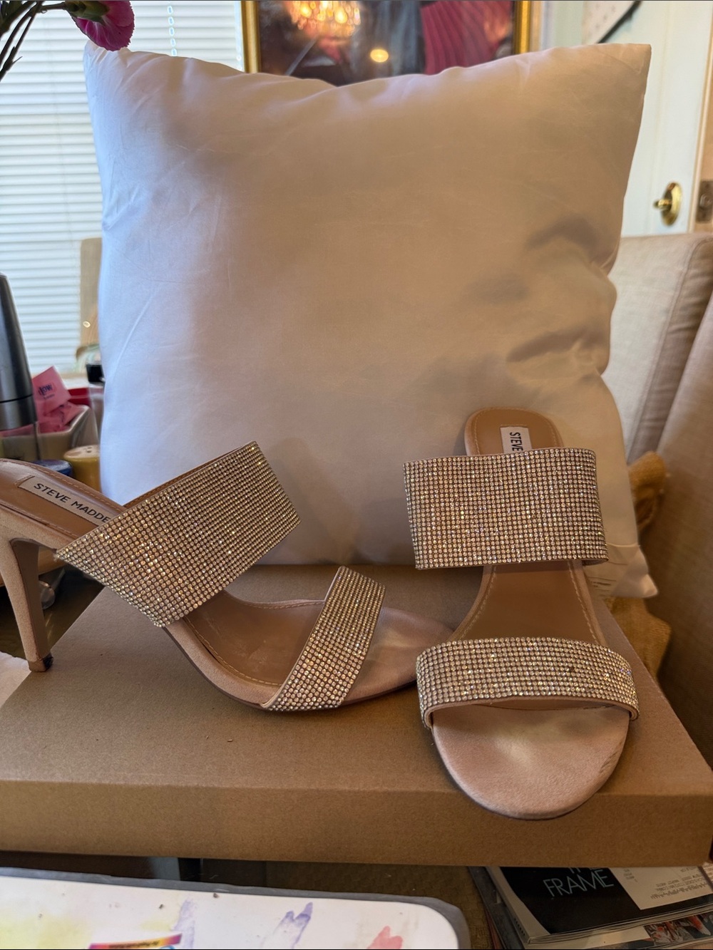 Steve Madden Nude Rhinestone Two-Band Heeled Sandals